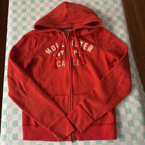 Vintage Hollister Orange And White Tapered Text Logo Drawstring Hoodie Y2K Large